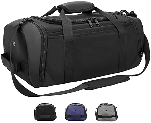 OXENDURE Sports Gym Bag, Travel Duffel Bag with Wet Pocket & Shoes Compartment for Men and Women, Water Risistant Sports Gym Duffel (Medium, Black)