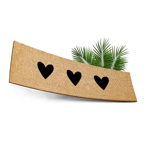ElbFuchs® Paillasson Coco 75x25cm | Coeurs Noir [Extra Durable &amp; antidérapant] | Tapis Coco Interieur étroit | Paillasson Exterieur Entree Original | paillassons pour entrée