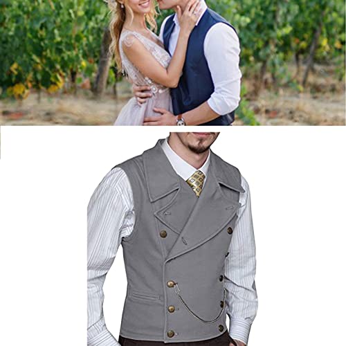 Men's Retro Slim Fit Suit Vest Double Breasted Wide Lapel Waistcoat Casual Vest for Jacket Tuxedo Blazer (Color : Gray, Size : Medium)3