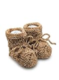 Punto Bebé Botitas de Bebé Hechas a Mano, Lana Hipoalergénica, Unisex, Marrón Jaspeado con Lazo, 0 a 9 Meses, Otoño-Invierno (Marrón Jaspeado)
