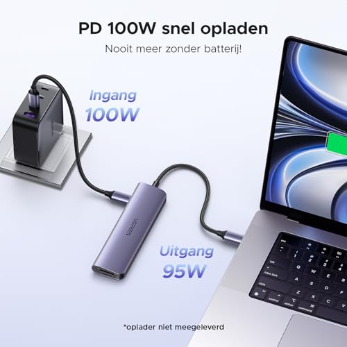 UGREEN 7-in-1 USB C hub 4K HDMI 30Hz, 100W PD opladen, USB C 3.0, 2x USB A 3.0, SD/MicroSD kaartlezer - Afbeelding 6