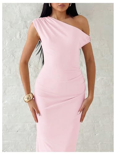Image of Verdusa Women's Off The Shoulder Dresses Asymmetrical Ruched Sleeveless Maxi Dress