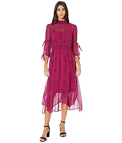 kensie Women's Floral Vines Printed Midi Length Smocked Waist Dress, Raspberry Combo, Extra Small kensie Women's Floral Vines Printed Midi Length Smocked Waist Dress, Raspberry Combo, Extra Small