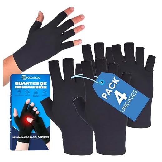 Podcase Pack de 4 Guantes para Artrosis para Mujer y Hombre - Guantes de Compresión para Artritis, Artrosis - Reduce Inflamación - Guantes sin Dedos para Manos - Válido para Trabajo, Gaming