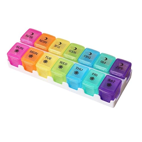 Weekly Pill Organizer | 18.5x7.2x3.3cm Anti-moistture Chews Container,with 14 Removable Compartments Efficient Day Night Pill Or