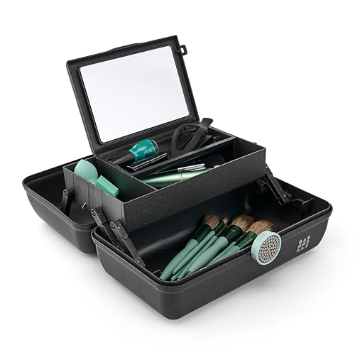 Image of Caboodles On-The-Go Girl Makeup Box, Black Sparkle, Show Girl Collection, Hard Plastic Makeup Organizer Box, Built-In Mirror, Secure Latch for Safe Travel, Spacious Storage for Large Items