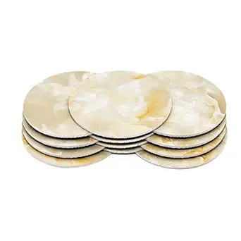 EZ Life Designer High Class Cream Moon Marble Tile 12 Coaster Set - Round - Placemat for Hot & Cold Drinks - Bowl & Tea Cup Dining, Cocktail Table Decor - Dining Table Accessory Coasters