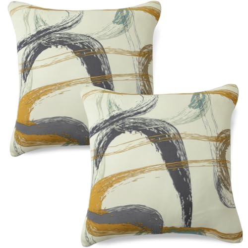 Image of HOKIPO 'Elira Series' Stretchable Cushion Cover for Sofa 22x22 Inch, Packof 2, Parchement Beige Abstract Art (AR-6712-C6*2)