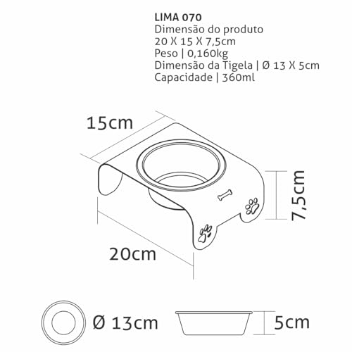 Comedouro Elevado para Cães, Tigela em Aço Inox Removível, Base em aluminio com Decoração de Patas,