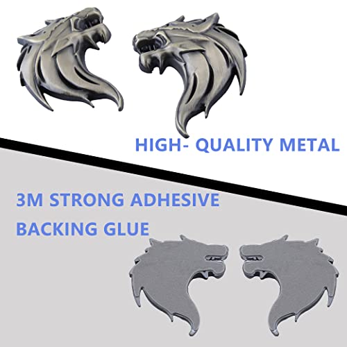 Image of 2pcs Cool Wolf Head Car Side /Rear /Front Decorations Badge Emblem 3D Self-Adhesive Nameplate Sticker for Car (Golden)