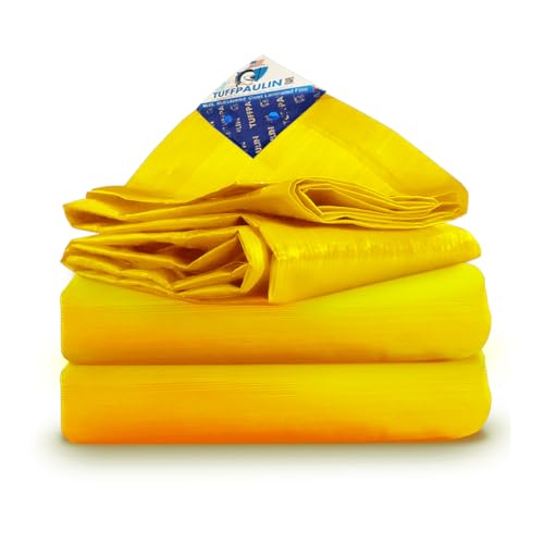 Image of TUFFPAULIN 30FT X 30FT 120 GSM Yellow Tarpaulin Tirpal Tadpatri Tharpai Thadika, Extra Strong, Reinforced Eyelets, UV Resistant, 100% Waterproof Virgin, 6 Layer MLCL 3D Rib Technology-1 No.