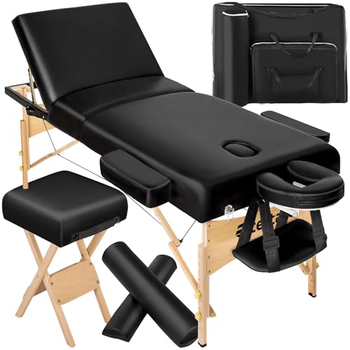 TecTake® Lettino Massaggio portatile, Morbida Imbottitura, Poggiatesta, letto pieghevole, Legno,...