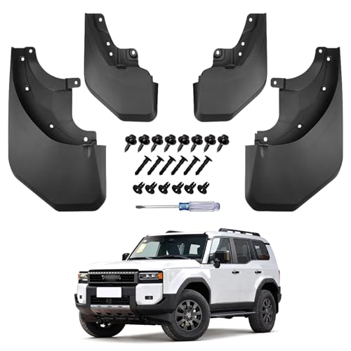 No Drill Mud Flaps for Toyota Land Cruiser LC250 2024 2025 2026 Prado J250 Heavy Duty Thermoplastic Mud Guards OEM Front & Rear All Weather No Drilling Required Splash Guards 4PCS Accessories