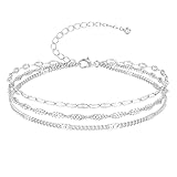 FIOROYAL 925 Sterling Silver Bracelet for Women 3-Layered Silver Chain Bracelet Stack with Cubic Zirconia, Adjustable Ladies Bracelets for Women Girls, Dainty Tarnish Free Jewellery Gift CS