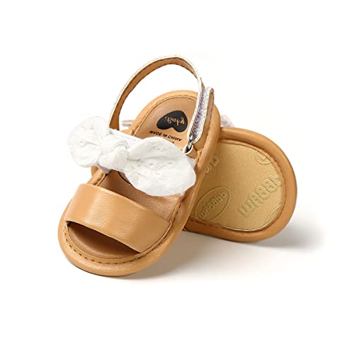 Image of COSANKIM Infant Baby Girls Summer Sandals with Flower Soft Sole Newborn Toddler First Walker Crib Dress Shoes