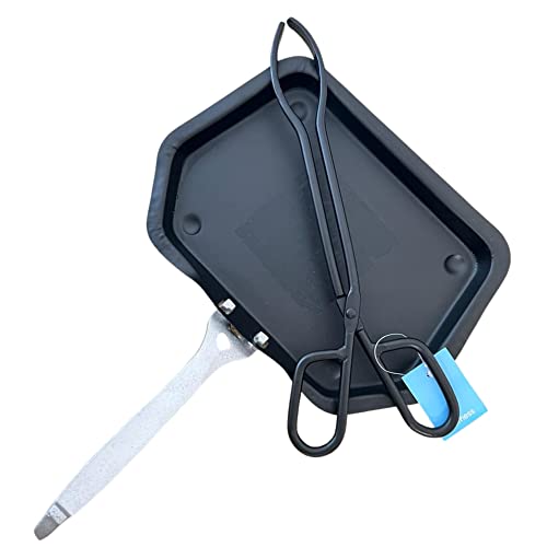 Traditional ash pan – 28cm Wide (11) with Handle and Heavyweight cast Iron Tongs | Ideal for Standard Sized fire grates | ash pan for Open Fires | ash pan for Log Burners| fire ash pan