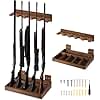 GlikCeil 1 Set Wooden Vertical Gun Rack Wall Mount Indoor Hold up to 5 Long Guns Shotguns Rifle Racks Display Holder Stand for Firearms Display Storage Home Accessories Office(Walnut)