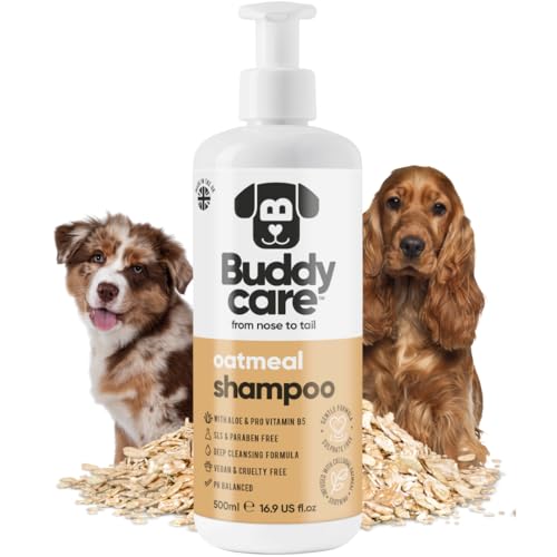 Haferflocken-Hundeshampoo von Buddycare - Shampoo für Hunde mit gereizter Haut - Beruhigend und Feuchtigkeitsspendend - Mit Aloe Vera und Pro-Vitamin B5 (500ml)