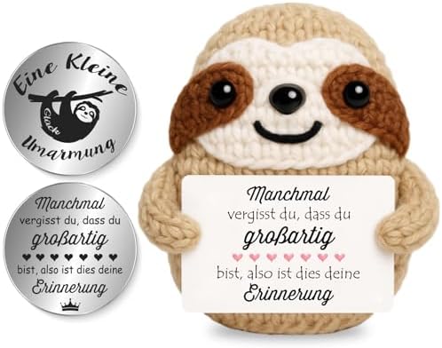 Tixlux Pocket Hug Anti Stress Faultier, Kreative Strickwolle Faultier Dekofigur und Kleine Umarmung Glücksbringer, Entspannungs Geschenk, Gute Besserung, Einschulung Geschenk（Erinn