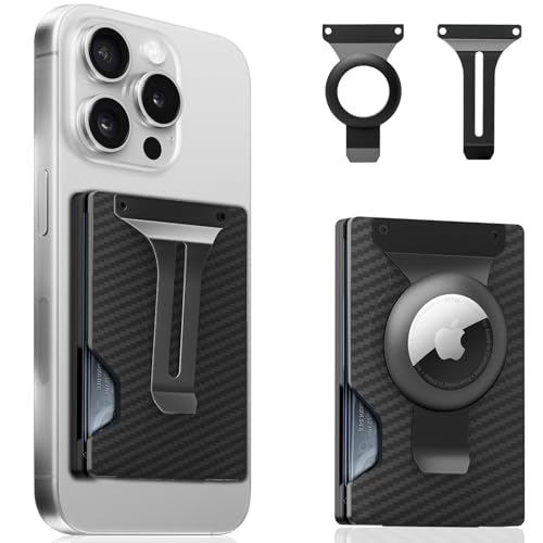 Magnetic Phone Wallet Compatible with Apple MagSafe - Metal Card Holder with AirTag Holder, RFID Blocking & Money Clip Mag Safe Wallet for iPhone 16 15 14 13 12 Pro Max/Pro/Plus/Mini