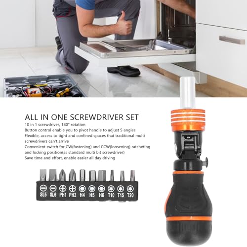 TICFOX Ratchet Screwdriver Set 10 in 1 MultiBit Combination, Adjustable Angled 180° Rotation Household Maintenance Tool Mini Tool Kit - Image 4