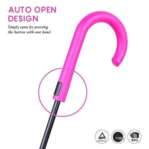 Rumbrella AR2103B10-CA Hot Pink Umbrella Auto Open With J Hook Handle, 51In Stick Umbrellas Windproof thumb #4