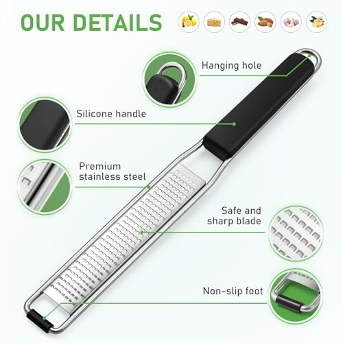 Diboniur Grattugia Limone Scorza, Grattugia Manuale per Formaggio Parmigiano Agrumi Zenzero Cioccolato Frutta Secca, Acciaio Inossidabile, con Coperchio Protettivo e Spazzola per la Pulizia - immagine 4