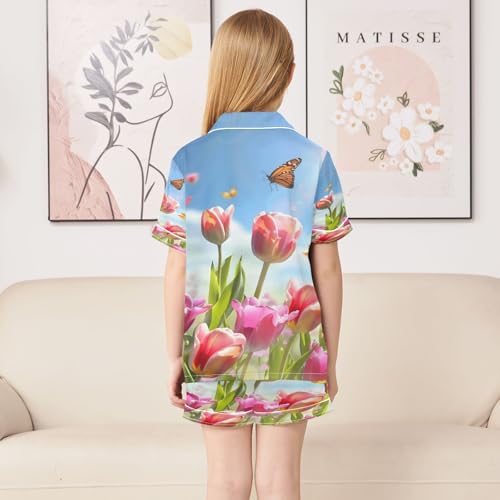 senya Pajama Sets Silky Button Down Nightwear Sleepwear Size 5-14 Years Spring Wallpaper with Tiulip4