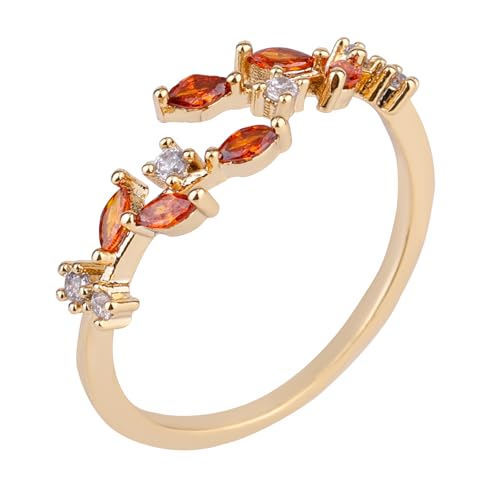 Mikovivi Anillo de Hoja, Delicado Ajustable Anillo Abierto con Joyero Ideal Como Regalo Joyería para Cumpleaños Día de la Madre o San Valentín (Naranja y Rojo)