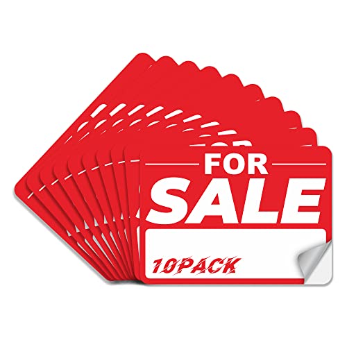 For Sale Signs Stickers, 10-Pack 10X7 Inch Premium Peel & Stick Vinyl Decal, Easy To Peel Off No Residue Left Behind, For Sale Signs For Vehicles #TOP8