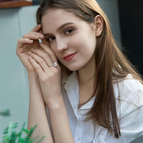 Engagement Rings for Women, Rectangular Cut 4CT Cubic Zirconia Wedding Rings, 925 Sterling Silver with 18K White Gold Plated Promise Rings for Her 6