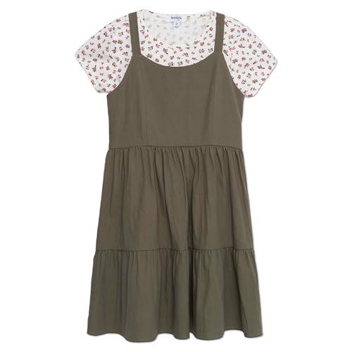 Speechless Girls' 2-Piece Jumper Set with Sleeveless Tiered Dress and Short Sleeve Cotton Tee