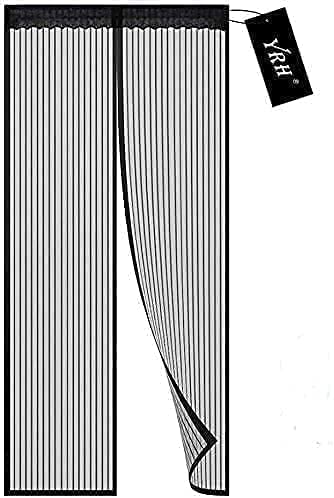 YRH Magnetic Fly Screen Door - Heavy Duty Self-Sealing Mesh,Powerful Magnets and Full Frame Magic Tape,No Drill Installation,Automatically Closes (90x200cm, Black)