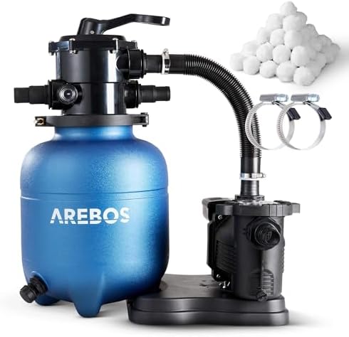 Arebos Sandfilteranlage Blau | 9500 l/h | 350 W | Poolpumpe | für Pool | Poolfilter, Filterpumpe, Sandfilter, Sandfilterpumpe, Poolfilteranlage, Filteranlage, inkl. 600 g Filterbäl