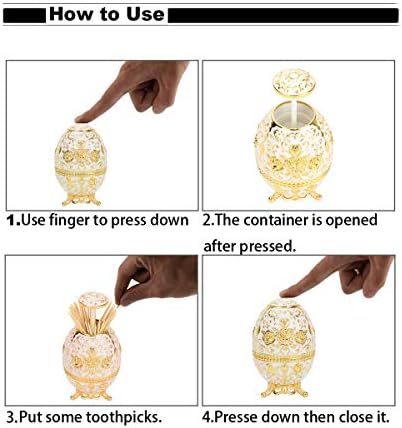 K COOL Gorgeous Automatic Toothpick Holder with Bottle Opener, Hand Press Retractable Retro Toothpick Dispenser Toothpicks Case Can Box Container for Kitchen Home Restaurant (Jade White-Gold Rose)