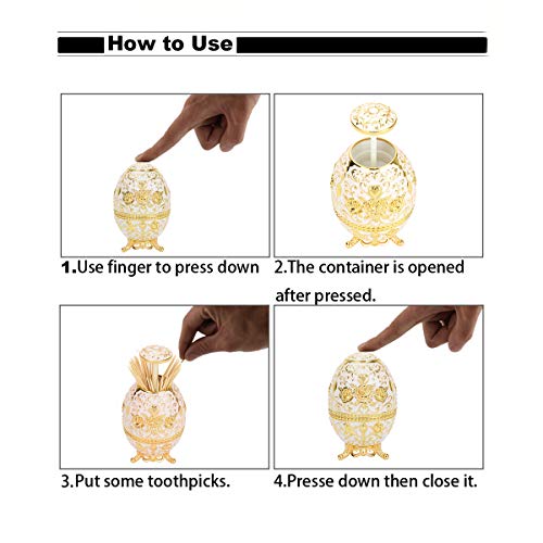 K Cool Gorgeous Automatic Toothpick Holder With Bottle Opener, Hand Press Retractable Retro Toothpick Dispenser Toothpicks Case Can Box Container For Kitchen Home Restaurant (Jade White-Gold Rose) #TOP3