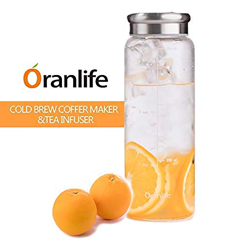 Cold Brew Coffee Maker, Portable Iced Coffee and Tea Infuser with Airtight Lid, Reusable Stainless Steel Mesh Filter for Iced Tea/Coffee, 3cup, 26oz, Easy To Clean