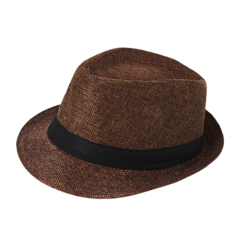 Unisex Classic 1920s Fedora Hat Short Brim Panama Trilby Hat Summer Beach Cap for Men Women (US Alpha Medium Large Brown)