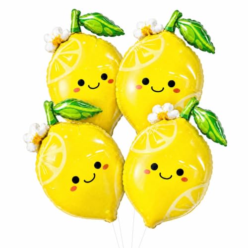 4Pcs Lemon Foil Balloons with Leaves Sweet as Lemonade Party Decorations for She Found Her Main Squeeze Bridal Shower Amalfi Coast Wedding Freshly Graduated Summer Fruit Birthday Party Decoration