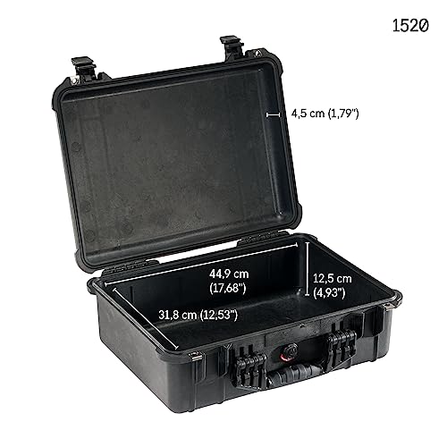 PELI 1520 Unzerstörbarer Schutzkoffer, IP67 Wasser- und Staubdicht, 24L Volumen, Ohne Schaum, Schwarz