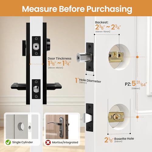 ORBIVOLTA Black Front Door Handle and Deadbolt Set, Exterior Door Handle with Deadbolt, Modern Entry Door Lock Set with Deadbolt by ORBIVOLTA - Used condition - Image 5
