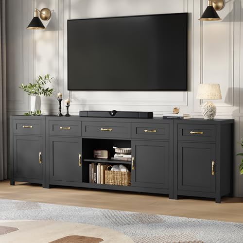 Tradare TV Stand for 100 Inch TV, Entertainment Center with Storage Cabinets and Adjustable Shelf, Mid Century Modern Media TV Console Table for Living Room Bedroom (Black)
