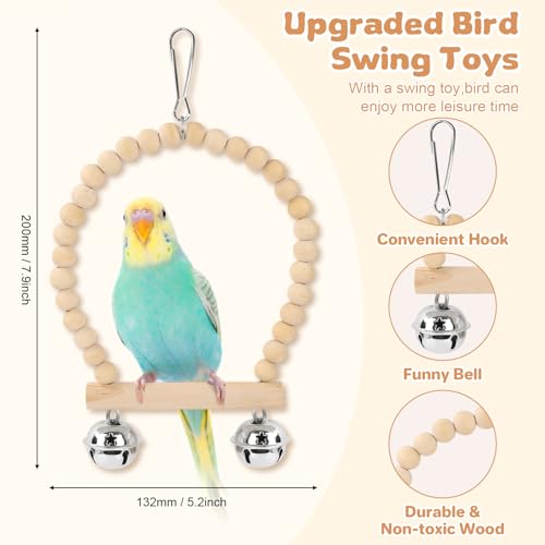 Pethee 8 Pack Parakeet Toys Set: Bird Cage Accessories with Parrot Swing, Chew Toys, Wooden Swing, Hanging Bell, Hammock for Budgerigar, Cockatiel, Mynah, Lovebird, Parrotlet, Finches - Image 3