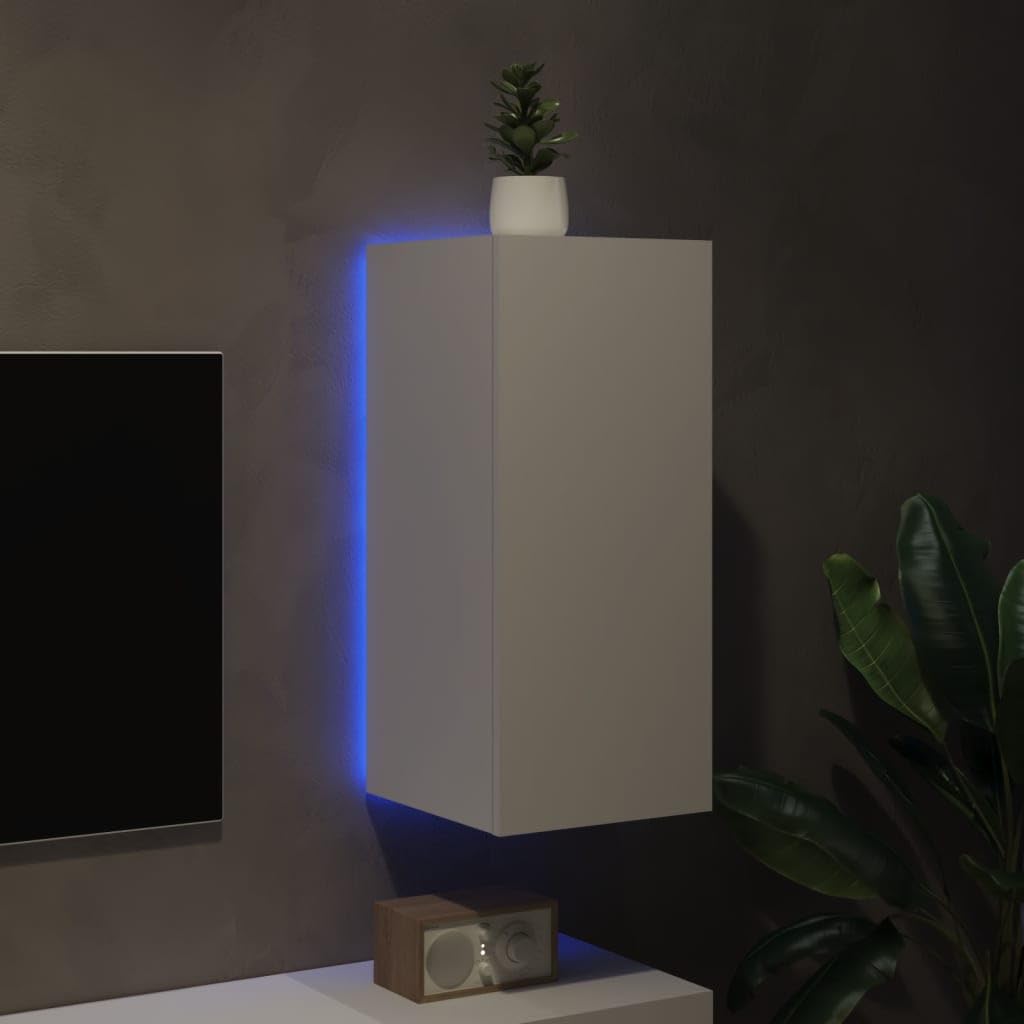 Mobile TV a Parete con Luci LED Bianco 30,5x35x70 cm,Mobili TV,Mobile TV Parete,Mobile TV soggiorno-837232