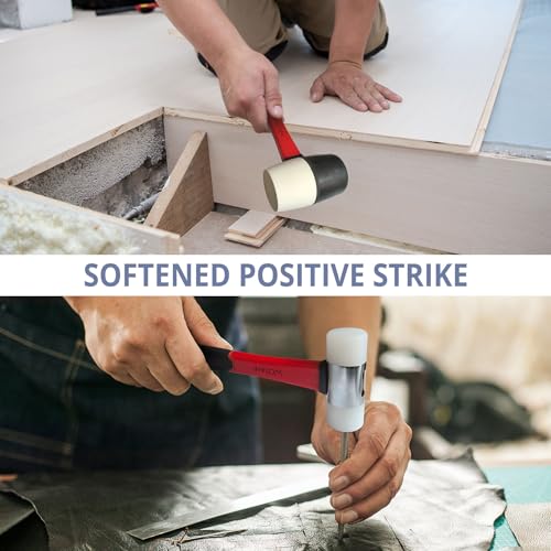 WOTAHI 2-Piece Rubber Mallet Hammer Set-16 oz. White and Black Rubber Mallet and 35 mm Dual Nylon Head Installation Hammer, Soft Grip Fiberglass Handle, Double-faced Non-marring and Solid Head - Image 6