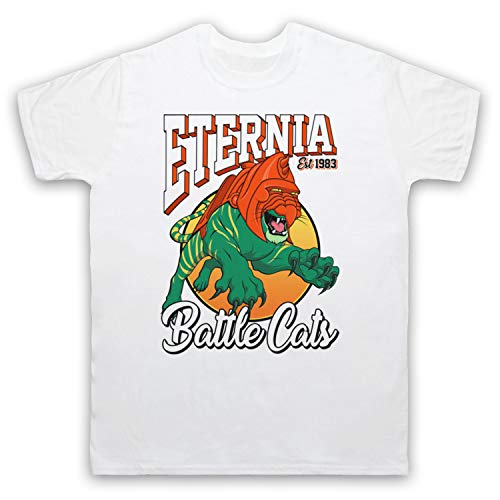 Image of My Icon Art & Clothing He-Man Eternia Battle Cats Sports Team Parody Cartoon TV Mens T-Shirt, White, Small