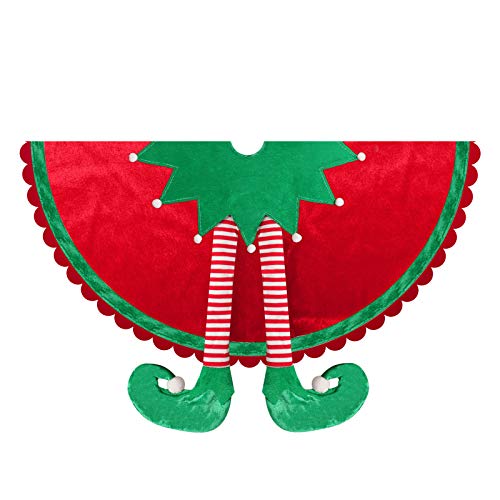 Tangjing 48" Big Elf Christmas Tree Skirt With Candy Striped Legs And Ripple Trim Border, Xmas Elf Themed Decoration,Tree Ornaments, Santa Helper Under Tree Ideas And Accessories Tree Mat For Party #TOP2