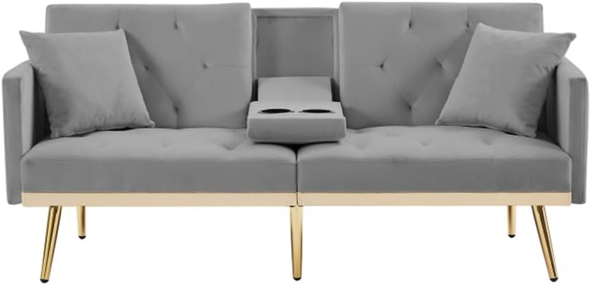 Velvet Sofa Bed Multifunctional Folding for Office with Coffee Table