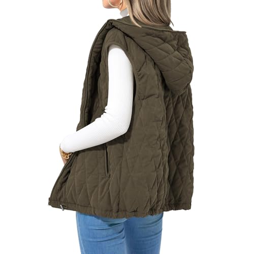 Kubbon Women's 2024 Fall Vest Casual Sleeveless Zip Up Quilted Vests Lightweight Hooded Jacket Winter Warm Padded Gilet