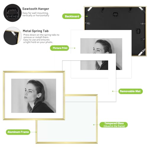 Golden State Art RW2_GSA_66AT34V 14X11 Aluminum Picture Frame - With Mat For 11X8.5 Diploma - Real Glass Front - 11 X 14 Metal Frame Fits 8.5 X 11 Certificate/Document thumb #5